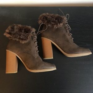 Fur lace up booties